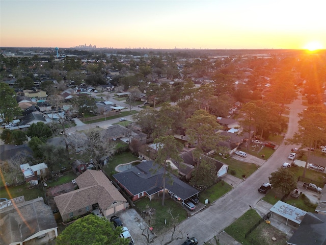 view of aerial view at dusk