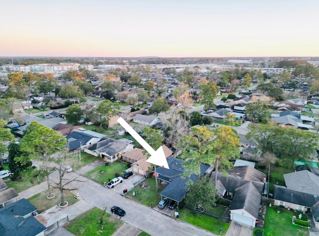 view of aerial view at dusk