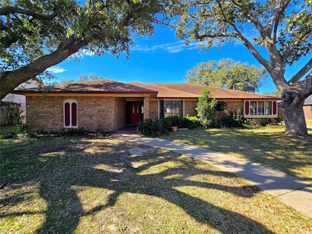 single story home featuring a front lawn