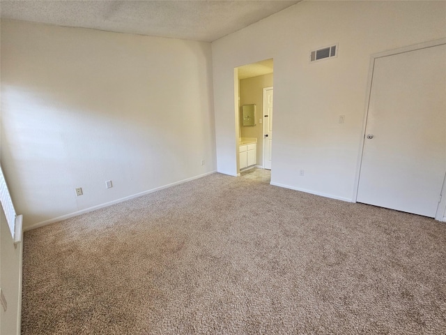 spare room featuring carpet floors and a textured ceiling