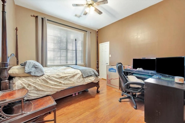 bedroom featuring ceiling fan and light hardwood / wood-style floors