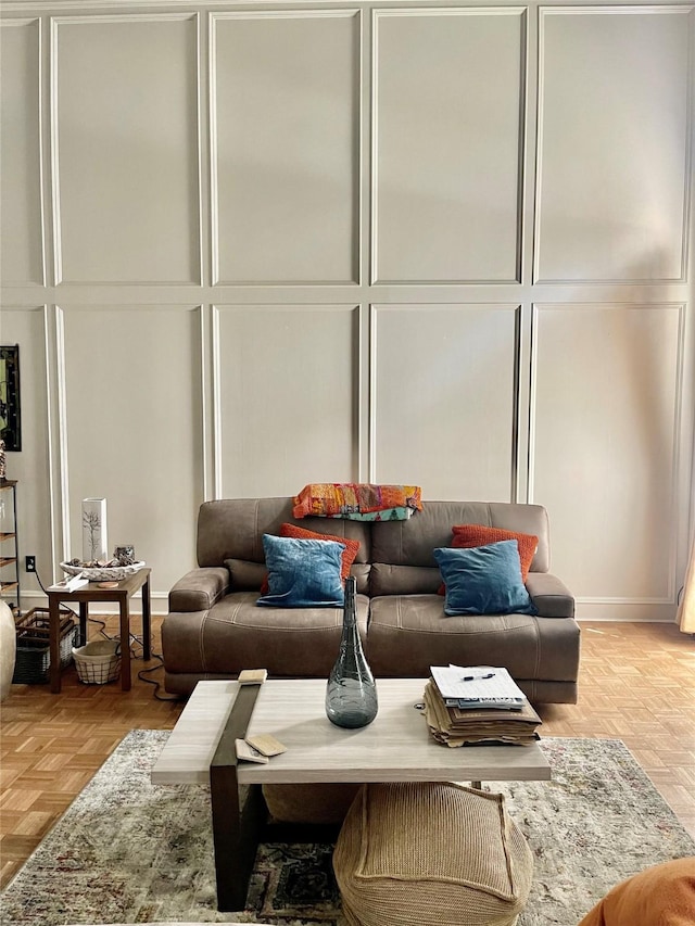 living room with light parquet floors