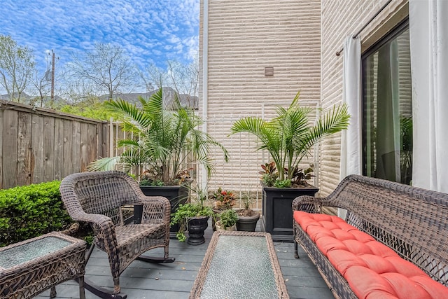 wooden balcony with a deck