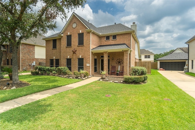 view of front property with a garage and a front lawn