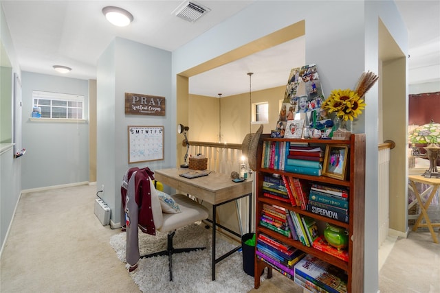 view of carpeted office space