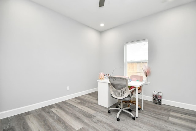 office area with wood-type flooring