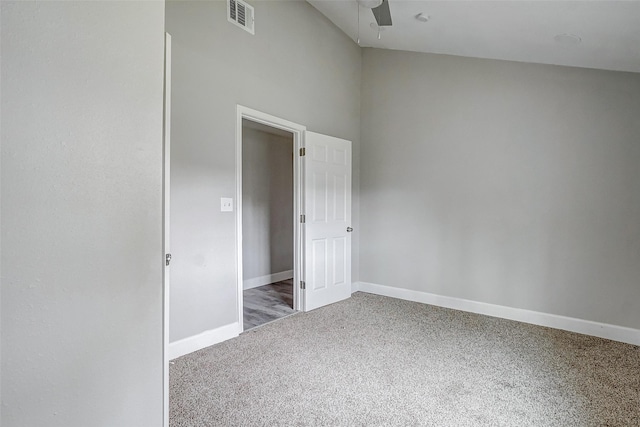 unfurnished bedroom with ceiling fan and carpet