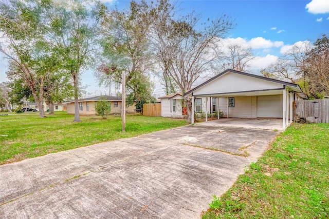 ranch-style house with a carport and a front yard