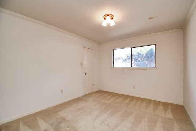 empty room featuring light colored carpet and crown molding