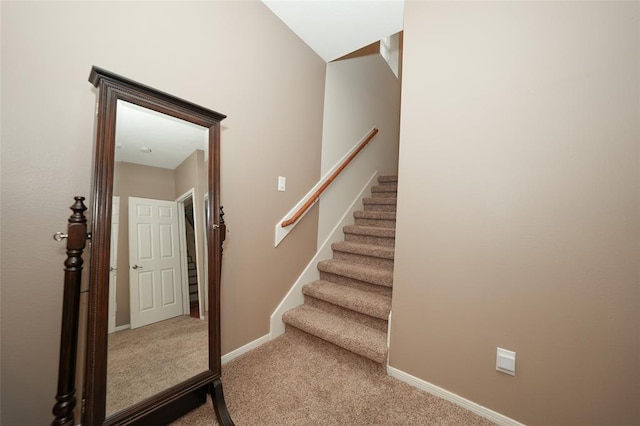 stairway with carpet floors