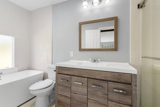 bathroom featuring a bathtub, vanity, and toilet