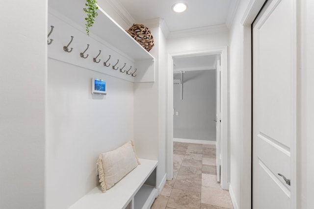 mudroom with crown molding