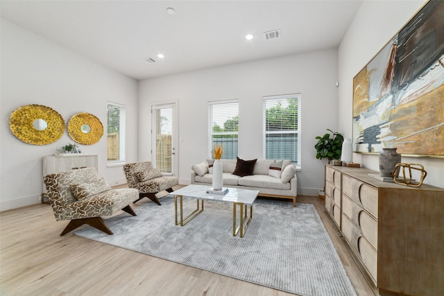 living room featuring light wood-type flooring