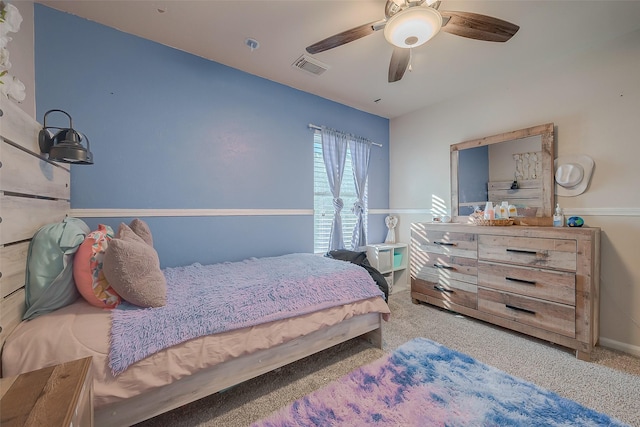 bedroom featuring carpet flooring and ceiling fan