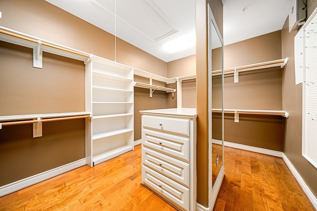 walk in closet with hardwood / wood-style floors