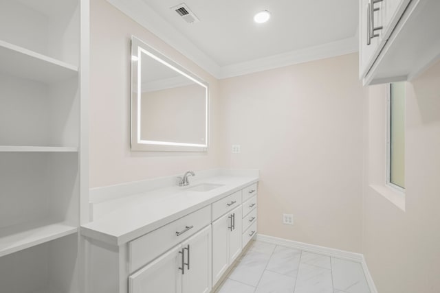 bathroom featuring vanity and ornamental molding