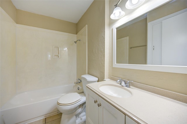 full bathroom with tile patterned flooring, vanity, toilet, and shower / tub combination