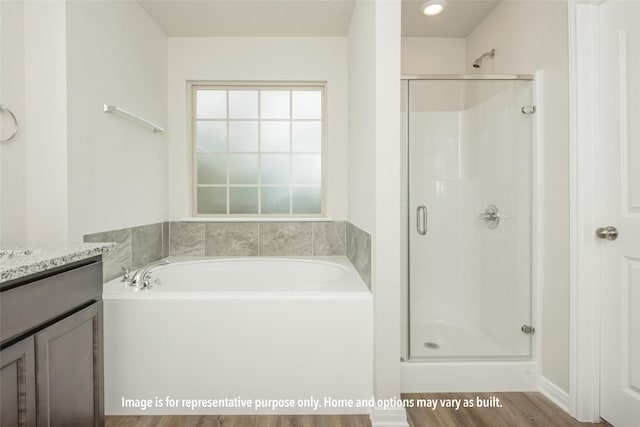 bathroom featuring vanity and independent shower and bath