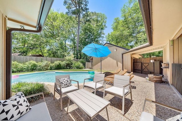 view of swimming pool with a patio