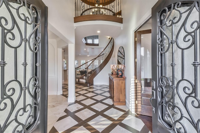 entryway with a high ceiling