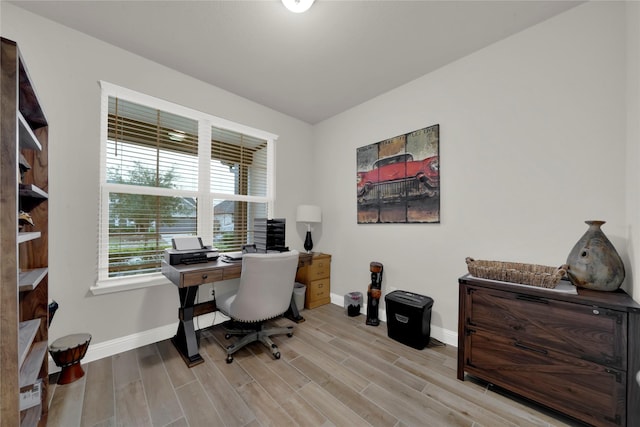 office area featuring light hardwood / wood-style flooring