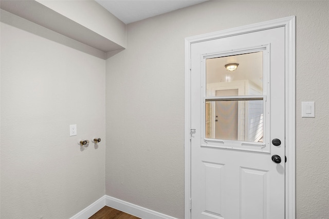 interior space with dark hardwood / wood-style floors