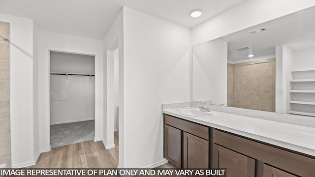 bathroom with vanity and wood-type flooring