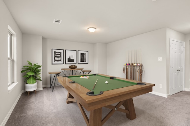 recreation room with a healthy amount of sunlight and carpet floors