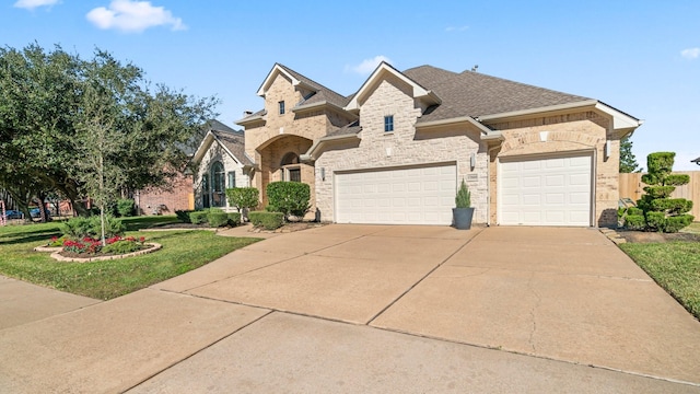 view of front facade featuring a front yard and a garage