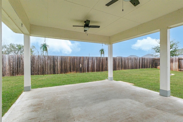 view of patio / terrace featuring ceiling fan