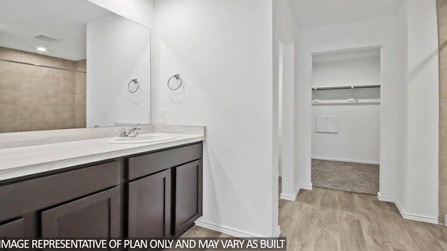 bathroom with wood-type flooring and vanity