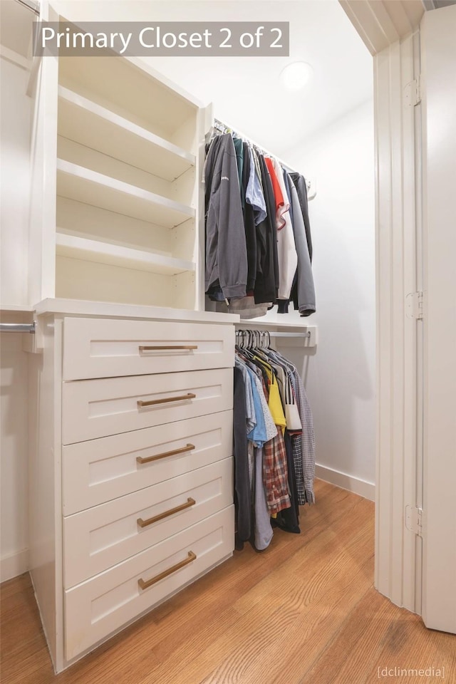 spacious closet with light wood-type flooring