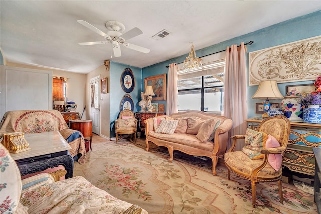 living room featuring ceiling fan