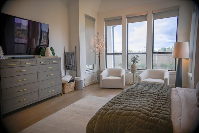 bedroom featuring light hardwood / wood-style floors and multiple windows