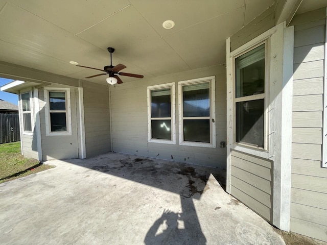 view of patio / terrace featuring ceiling fan