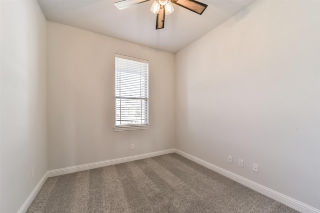 unfurnished room with carpet and ceiling fan