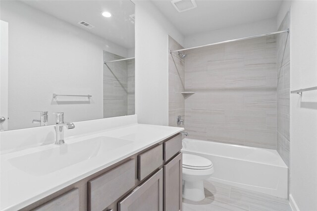 344 Spruce Oak Ln, Waller, TX 77484 - full bath featuring vanity, toilet, shower / bath combination, and recessed lighting