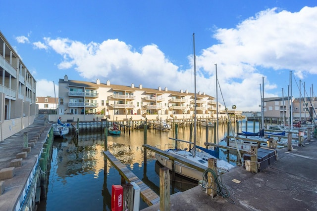 view of dock with a water view