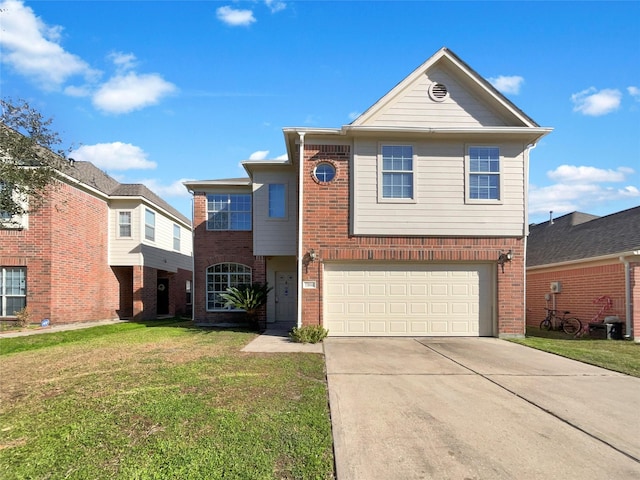 front facade featuring a front yard and a garage