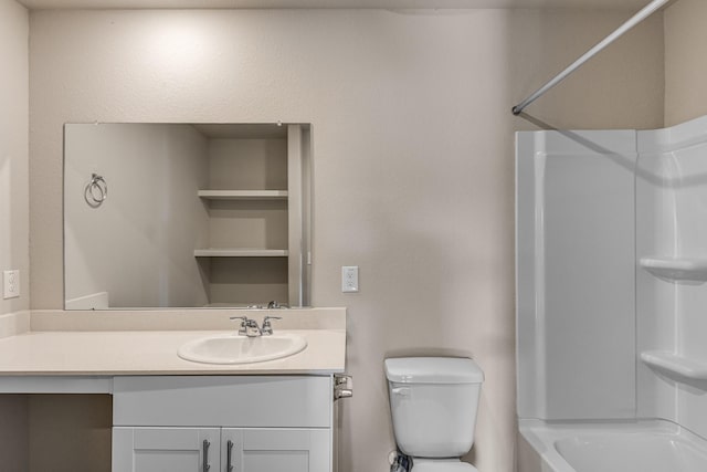 full bathroom with vanity, toilet, and bathing tub / shower combination