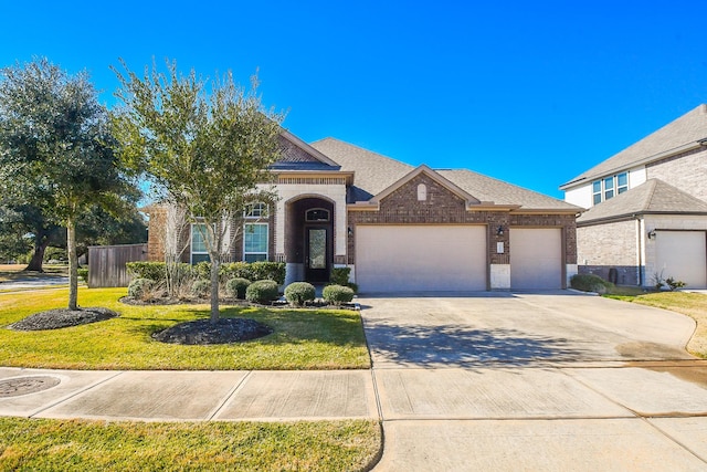 view of front of property featuring a garage and a front yard