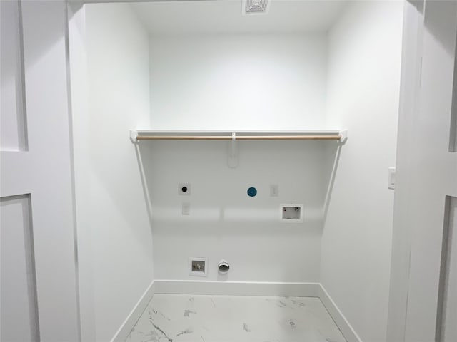 washroom with hookup for an electric dryer, gas dryer hookup, and washer hookup