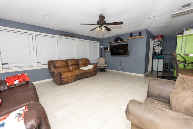 living room featuring ceiling fan