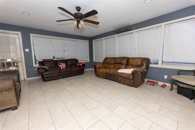 living room featuring ceiling fan