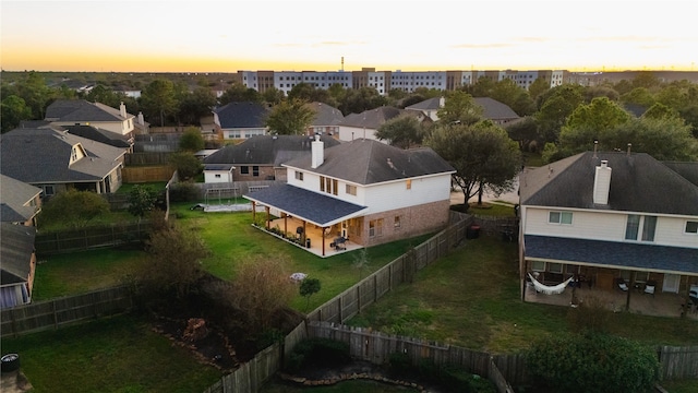 view of aerial view at dusk