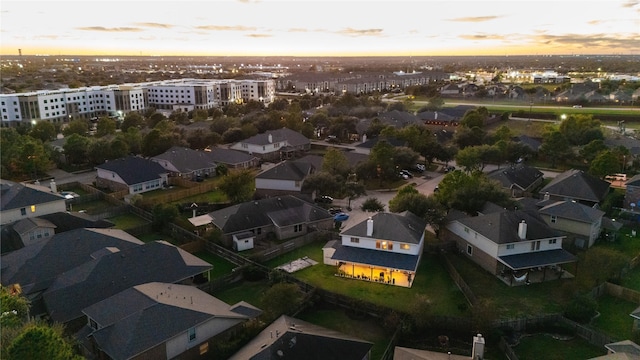 view of aerial view at dusk