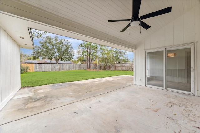 view of patio featuring ceiling fan