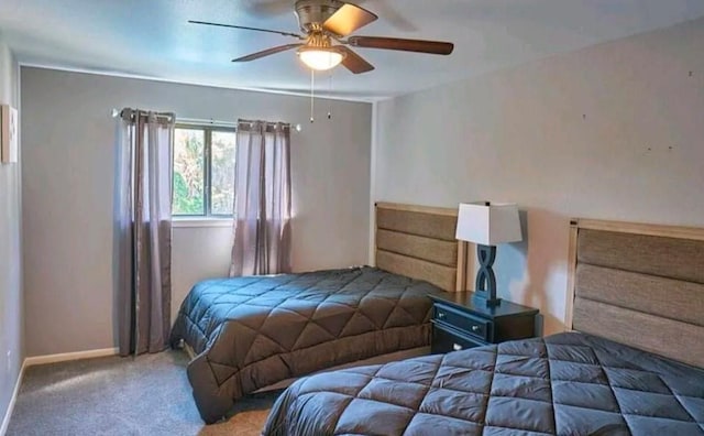 bedroom featuring carpet floors and ceiling fan