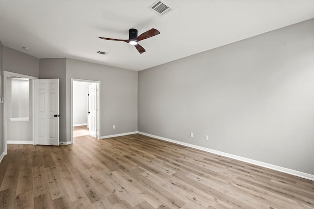 unfurnished bedroom featuring ceiling fan and light hardwood / wood-style floors