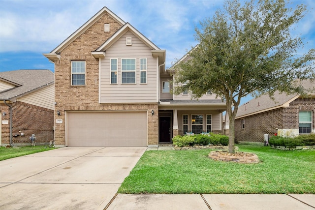 view of front facade with a garage and a front yard